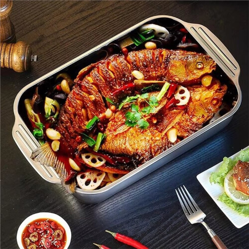 Dish Stainless Steel Baking Pan with Lid - Oven Safe Roasting Pan for Grilling & Everyday Cooking B 1