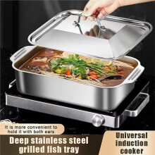 Dish Stainless Steel Baking Pan with Lid - Oven Safe Roasting Pan for Grilling & Everyday Cooking B