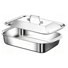 Dish Stainless Steel Baking Pan with Lid - Oven Safe Roasting Pan for Grilling & Everyday Cooking A