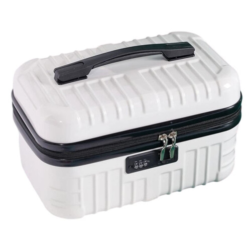 Large Capacity Portable Travel Cosmetic Organizer with Handle and Code Lock for Daily Trips Storage White