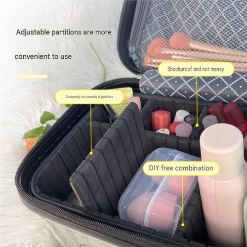 Large Capacity Portable Travel Cosmetic Organizer with Handle and Code Lock for Daily Trips Storage Black