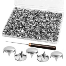 500 Stück 10 mm Runde Vier-Klauen-Nieten-Set mit Aufbewahrungsbox und Ahle für DIY-Lederbastelarbeiten Zur Schuh- und Taschenverzierung