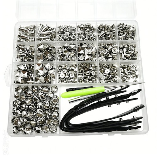 559Pcs Spikes and Studs Kit Cone Spikes with Tools Leather Straps Storage Box for DIY Handmade Decorations