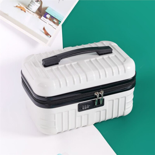 Large Capacity Portable Travel Cosmetic Organizer with Handle and Code Lock for Daily Trips Storage Black