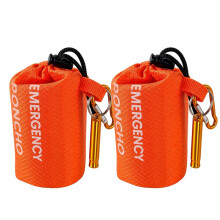 2pcs Emergency Bag Raincoat + Bag + Whistle+Carabiner Compact Emergency Blanket for Camping Hiking Survival Orange