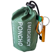 Imperméable D'Urgence + Sac de Rangement + Sifflet + Mousqueton - Poncho Imperméable D'Urgence Multi-Usages pour L'Extérieur - Vert