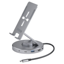 6-i-1 Multi-USB-C-Hub, Roterande Telefon- och Surfplattastativ, Hopfällbart Skrivbord, Praktisk 360-Bas, Handhållen Dockningsstation, 1 St