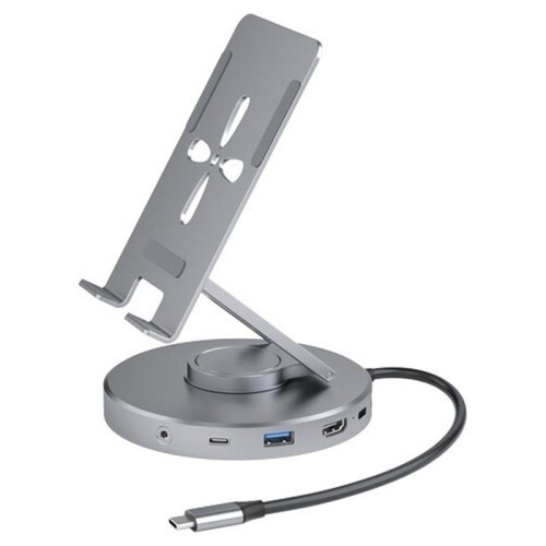 6 in 1 Multi USB C Hub Rotating Phone Tablet Stand Foldable Desktop Convenient 360  Base Handheld Docking Station, 1PC 1