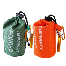 2pcs Emergency Bag Raincoat + Bag + Whistle+Carabiner Compact Emergency Blanket for Camping Hiking Survival O+G Color