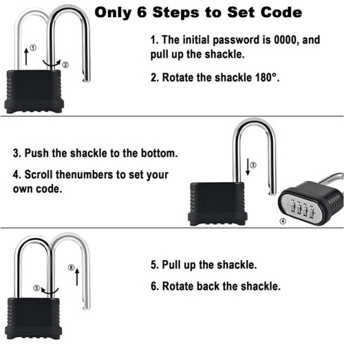 2pcs Heavy Duty Long  Anti-Theft Combination Padlock - 4-Digit  Security Lock for Gates, Sheds 2