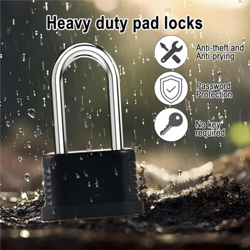 2pcs Heavy Duty Long  Anti-Theft Combination Padlock - 4-Digit  Security Lock for Gates, Sheds