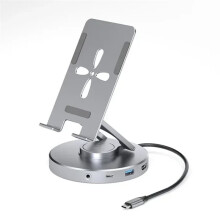 6 in 1 Multi USB C Hub Rotating Phone Tablet Stand Foldable Desktop Convenient 360  Base Handheld Docking Station, 1PC