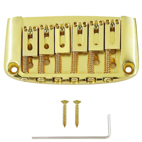 6-String Electric Guitar Hardtail Non-Tremolo Fixed Saddle Assembly, Chrome / Glossy Black / Gold Finish B