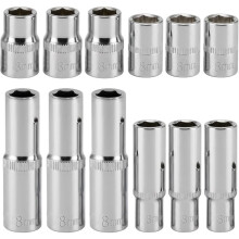 12 Pcs 8mm Deep & Shallow Socket Set, 1/4-Inch & 3/8-Inch Drive 6-Point Impact Socket for Electric Wrenches Car Repair