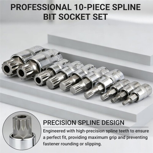 Triple Square Spline Bit Socket Set Premium Alloy Spline Socket Bit Set ,Drive M4-M18 and Cr-V Sockets for Professionals