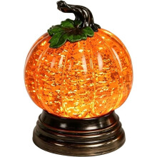 Lighted Pumpkin Snow Globe, Halloween Snow Globe Decor with Warm Orange LED Glow, Fall Snows Globes Seasonal Gift