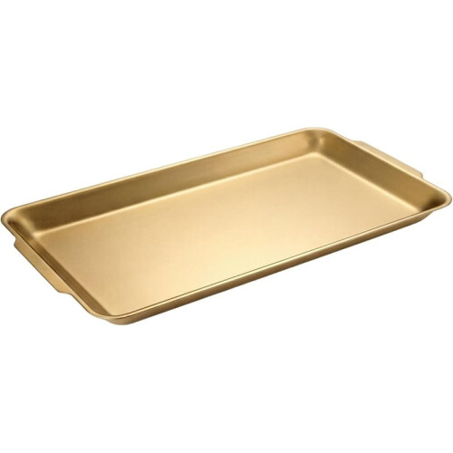 Rectangular Gold Decorative Metal Tray, RaisedEdge Gold Platter (Medium) Multipurpose Rectangular Gold Tray for Home