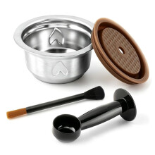 Reusable Stainless Steel Coffee Pod Kit, 230ml Refillable Coffee Capsule with Silicone Lid, Spoon Brush