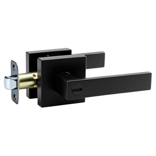 Interior Door Knobs Matte Black, Keyless Push Button Lock Door Handles with Lock for Bedroom Bathroom, for Left Right