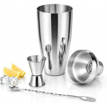 24-Ounce Cocktail Shaker Set, High Quality Stainless Steel Shaker Includes Built-in Strainer, Jigger & Mixing Spoon
