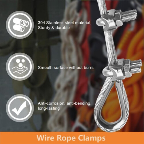 Wire Rope Clip Kit (Includes U-Bolt Rope Clips, Thimbles, and Hex Key) - for Securing Wire Rope Rigging Connections 1