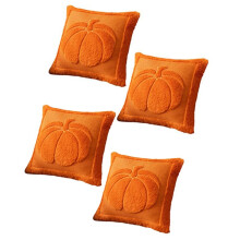 Fall Pillow Covers 4-Pack Fall Beige Pumpkin Embroidered Cushion Covers Soft Plush Faux Leather Cushion Covers