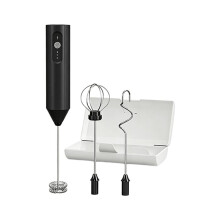 Mousseur à Lait Électrique 3 en 1 Rechargeable avec Fouet et Étui de Rangement pour Café, Latte et Œufs Noirs