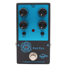 Fanmuzk Red Eye Analog Bass Drive Distortion Effect Pedal with Blend Control for Electric Bass Low Noise Tone Shaping