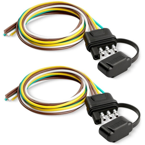 Conector de Chicote Elétrico para Reboque de 4 Pinos e 5 Fios (Pacote com 2), Plugue de Luz de Reboque de Cobre Puro 16 AWG de 25 Polegadas com Tampa