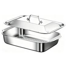 Dish Stainless Steel Baking Pan with Lid - Oven Safe Roasting Pan for Grilling & Everyday Cooking B