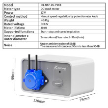 Kamoer M1-NKP Small Peristaltic Pump 12V Low Flow Adjustable Speed Liquid Dosing Pump Perx Tubing for Lab(ID2XOD4) 5-30ml/Min A EU Plug