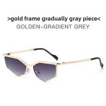 (Gold Gradient Grey)Metal Polygon Sunglasses With Uv400 Protection For Casual And Styles Streetwear
