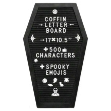 Coffin Letter Board, Black Goth Decor with Bat Stickers Spooky Emojis, Wood and Board 17x10.5 in,Tabletop Stand,1PC