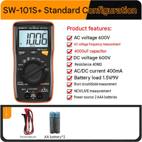 SWEVY Digital Multimeter Counts Pocket Voltmeter AC& Voltage Current Resistance Capacitance Tester with NCV, Firewire 101S+ 2