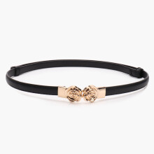 (Black)Envoltura de cintura de cuero PU simple con cierre de aleación para oficina y looks fin de semana