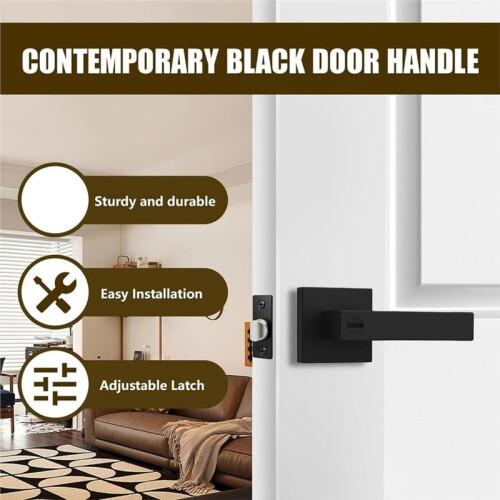 Interior Door Knobs Matte Black, Keyless Push Button Lock Door Handles with Lock for Bedroom Bathroom, for Left Right 2