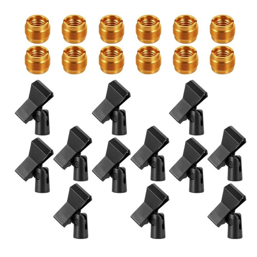 12 Pack Mic Clips for Stands Set, Adjustable Mic Holders with Adapters for Stage, Studio & Podcasting