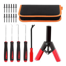 Rivet Tool Kit for Cars: 40pc Nylon Blind Rivets, 4 Hook Tools, 1Trim Removal Tool & Bag Auto Plastic Manual Riveter Set