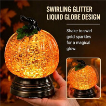 Boule à Neige Lumineuse Citrouille, Décoration D'Halloween avec Lumière LED Orange Chaude, Cadeau D'Automne