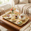 Rectangular Gold Decorative Metal Tray, RaisedEdge Gold Platter (Medium) Multipurpose Rectangular Gold Tray for Home 2