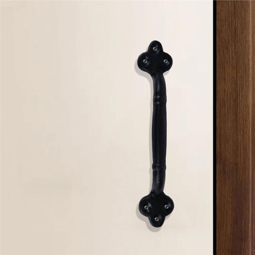 Puxador de Porta Vintage, Ferro Preto, Design Retrô Simples, 9 X 2 Polegadas (2) Ferro Preto, Padrão Retrô Simples 1