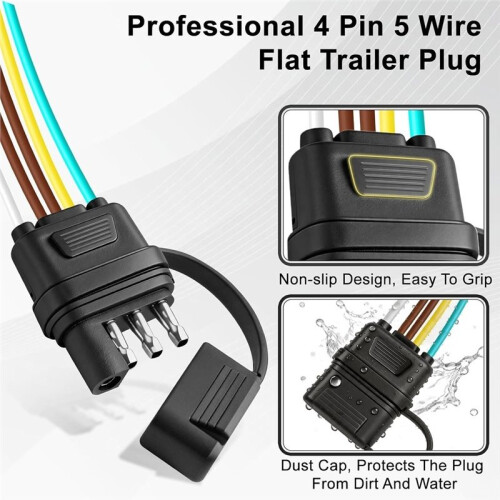 Conector de Chicote Elétrico para Reboque de 4 Pinos e 5 Fios (Pacote com 2), Plugue de Luz de Reboque de Cobre Puro 16 AWG de 25 Polegadas com Tampa 2