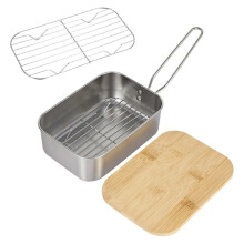 Lunch Box, Stainless Steel Camping Bento Box with Folding Handle Food Containers Bamboo Lid for Outdoor Camping Cooking
