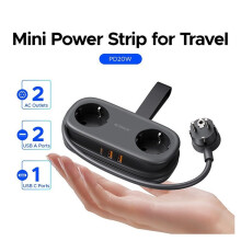 ORICO Extension Cord Socket PD 20W Power Strip 2AC Outlets 2USB 1USB-C Fast Charging Compact Portable for Travel EU Plug White