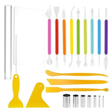 24-Piece Clay Sculpting Tool Kit with Acrylic Rollers, Board, Plastic , Stainless Steel Cutter, and Polymer Clay Cutting