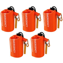 Pack of 5 Emergency Rain Raincoat + Storage Bag + Whistle + Carabiner Thermal Warm Rainwear&Survival for Camping Hiking