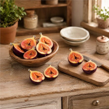 20PCS Miniature Half Cut Fig Charms for Diy Crafts Resin 3.7x2.9cm with Eye Pins for Dollhouse Micro Landscape Decor