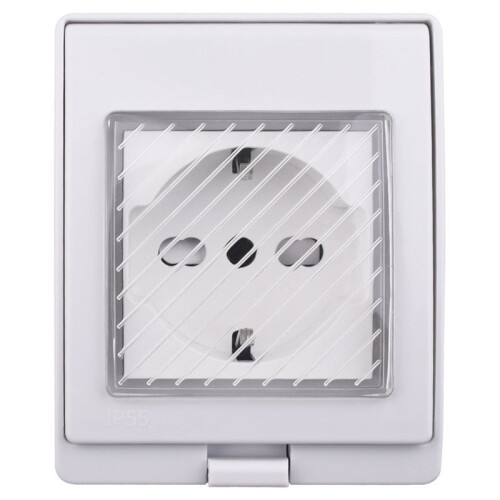 Socket IP55 Surface-Mounted Outdoor Waterproof and Dustproofstyle Power for Garden Garage EU Plug