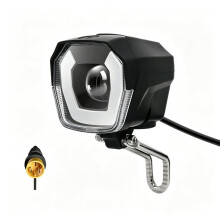 Ebike LED Headlight Front Light 3 Pin Male Connector Built-in Horn for 24V-60V Electric Mountain Bike Frame Mount