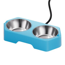 Heated Pet Bowl - Dual Stainless Steel Bowls, Freeze-Proof, Efficient, Chew-Resistant Cord A